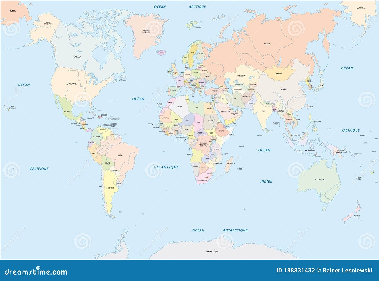 World Map In French Language Stock Vector Illustration Of America Modern 188831432