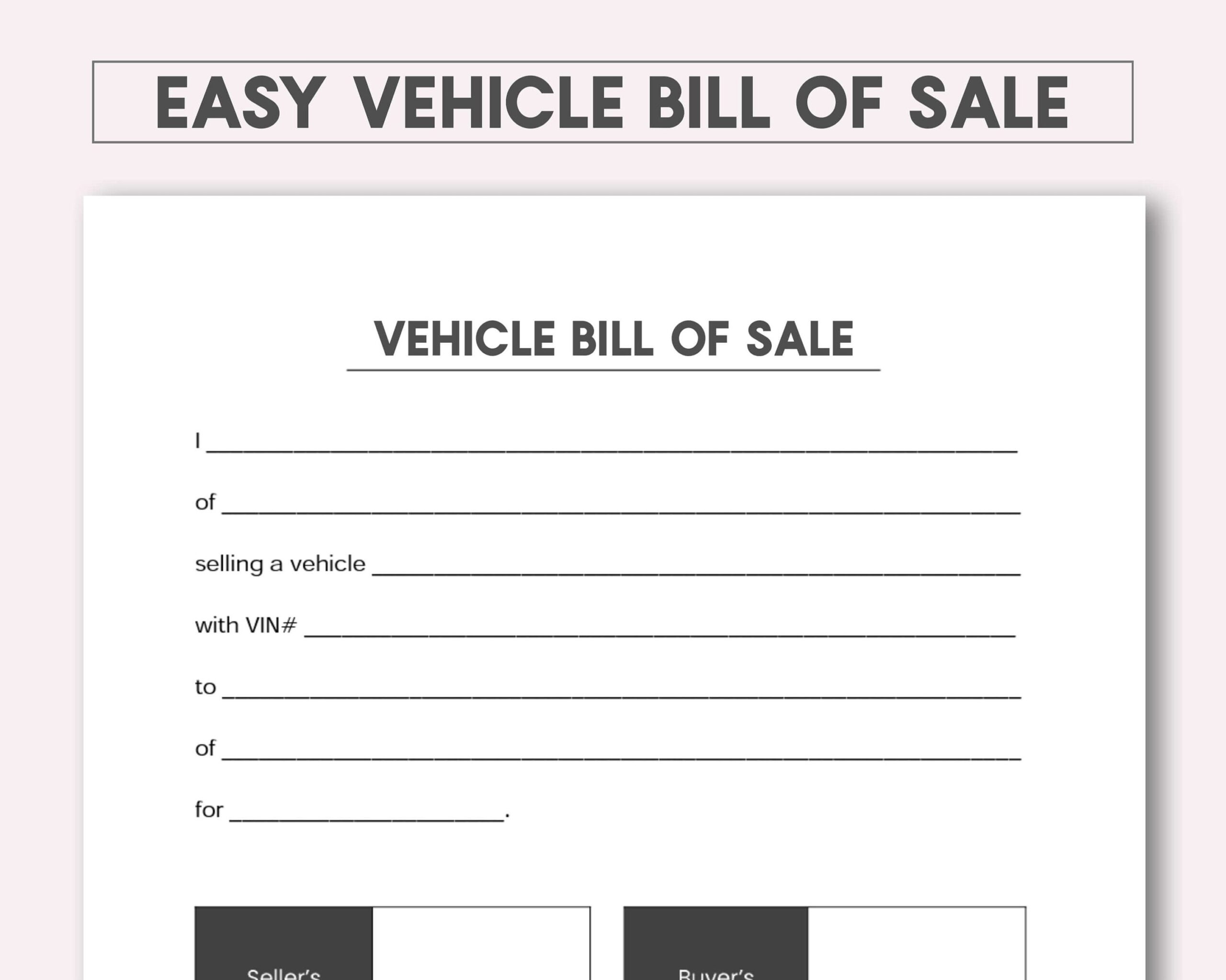 1 Page Vehicle Bill Of Sale Etsy