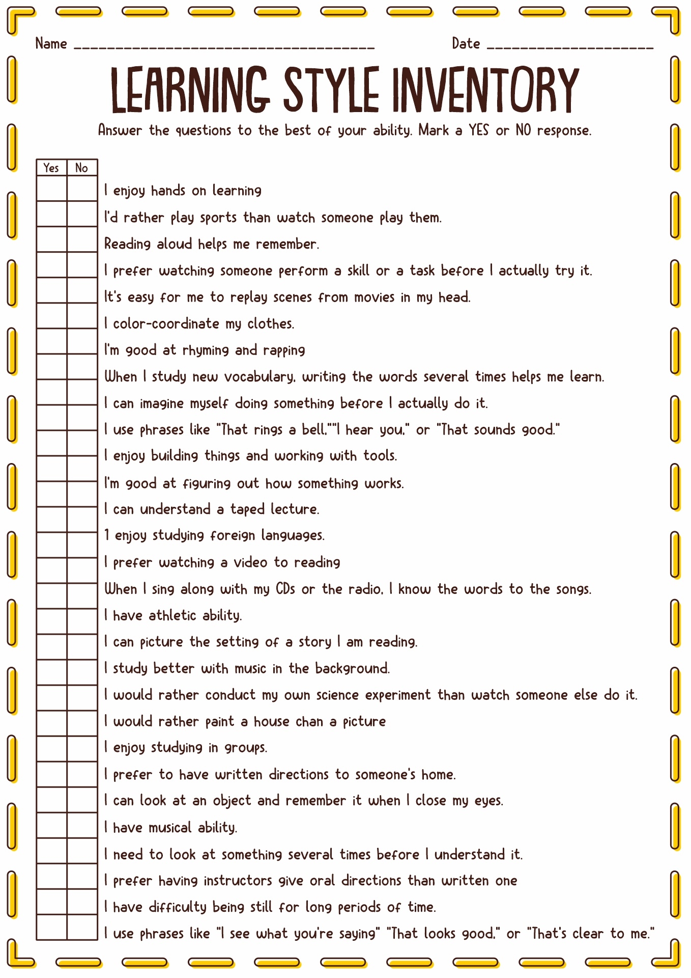 13 Learning Styles Inventory Worksheet Free PDF At Worksheeto