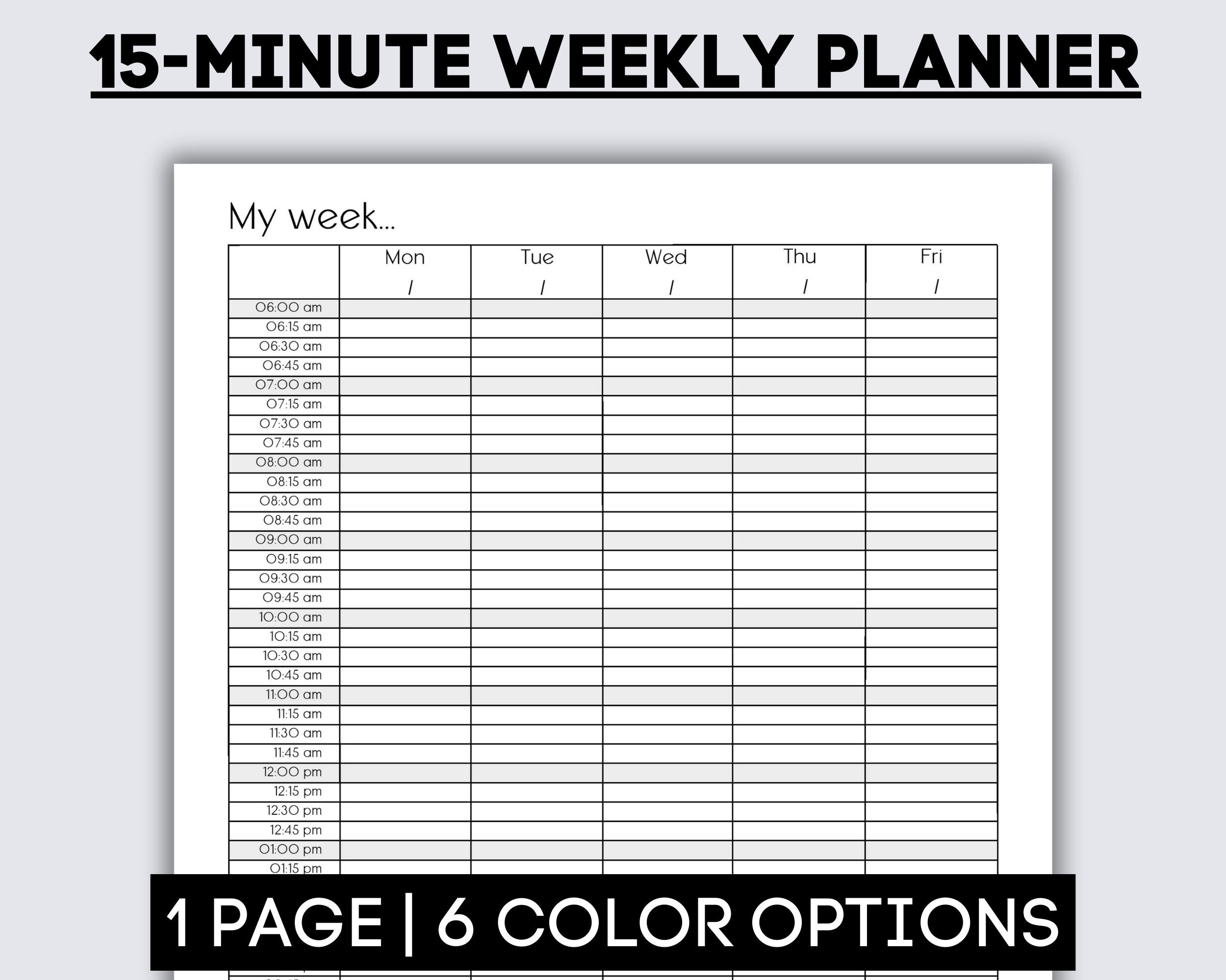 15 Minute Weekly Planner Page Printable 15 minute Planner Appointment Page Productivity Schedule Page Monday To Friday Planner PDF Etsy