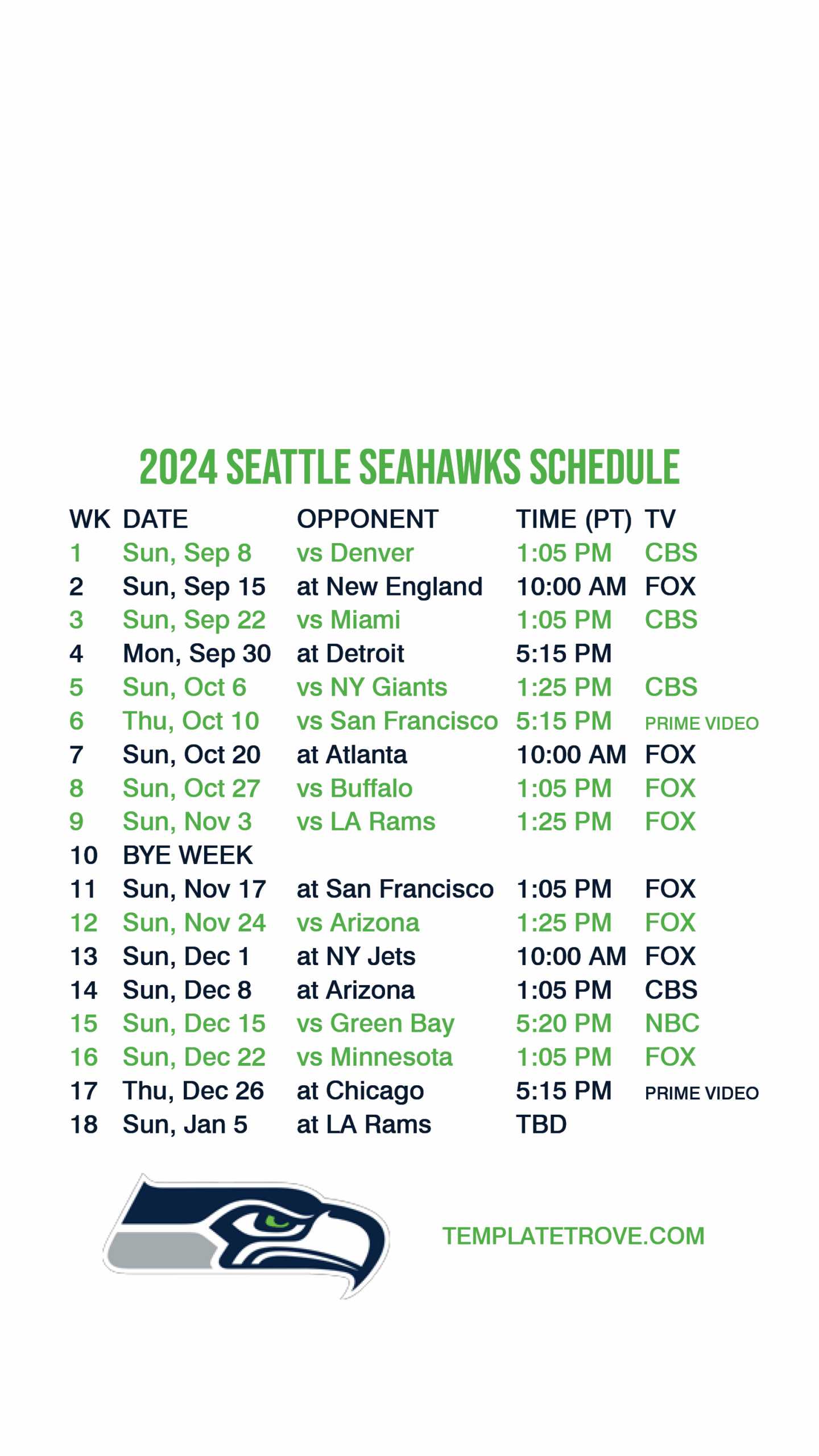 2024 2025 Seattle Seahawks Lock Screen Schedule For IPhone 6 7 8 Plus