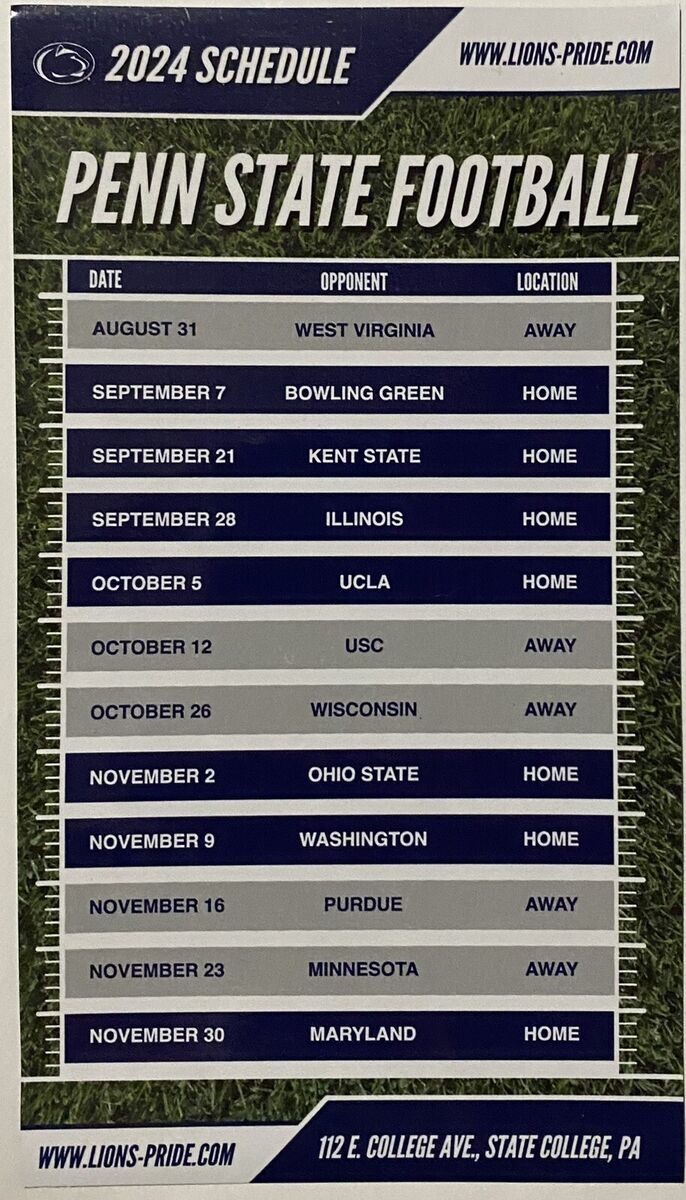 Penn State Football Schedule Printable