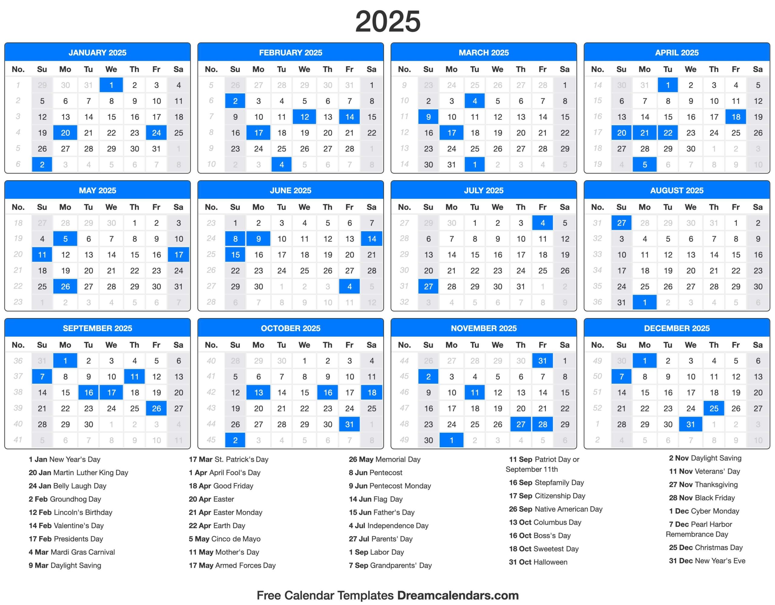 2025 Printable Calendars With Holidays