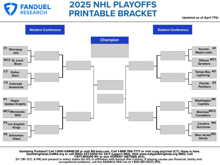 2025 NHL Playoffs Free Printable Bracket Schedule And Betting Odds FanDuel Research