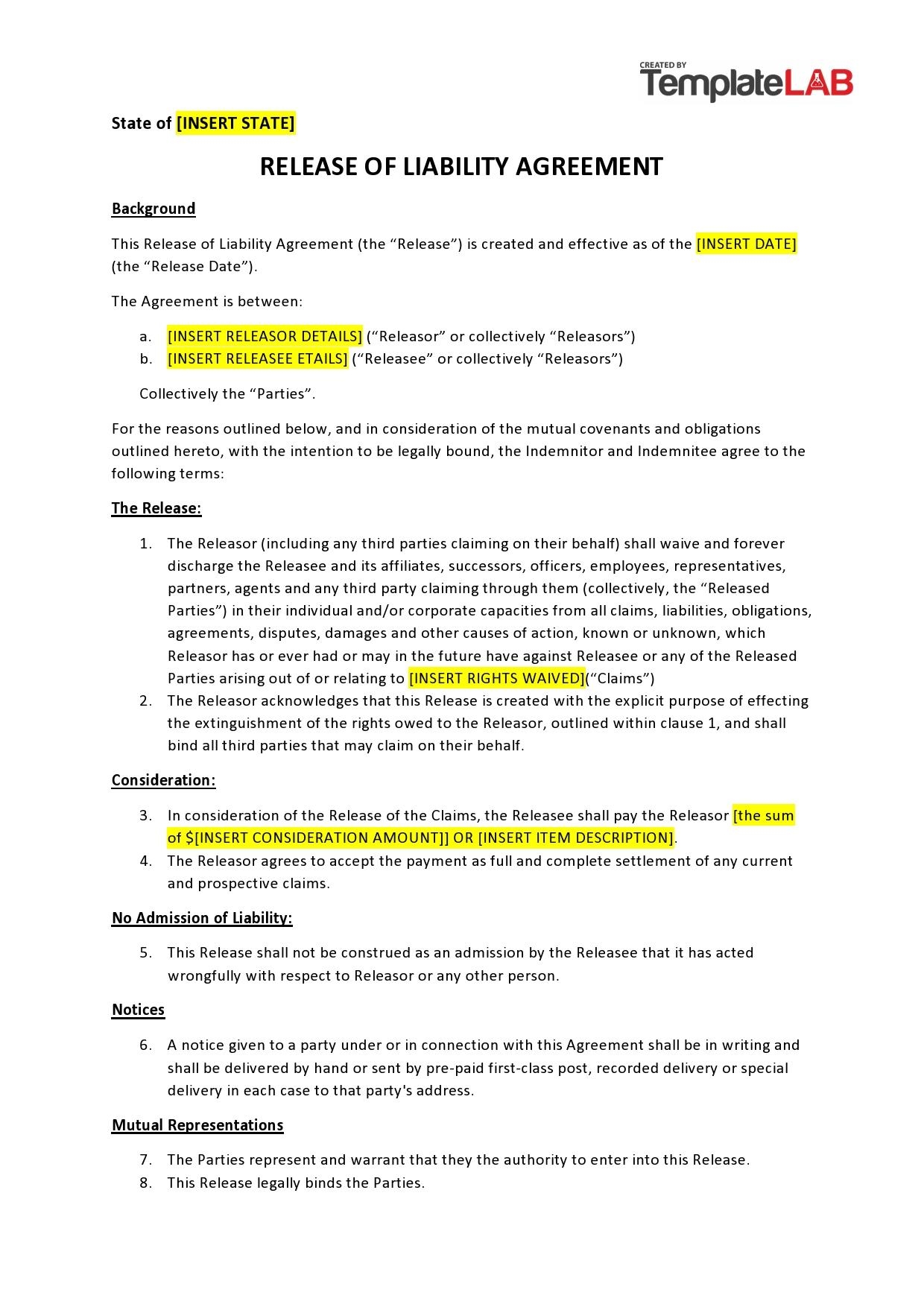 50 Free Release Of Liability Forms Liability Waiver TemplateLab
