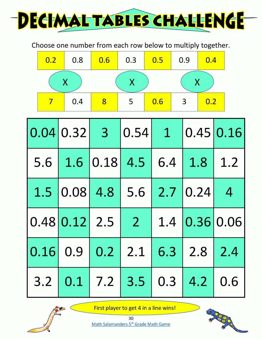 5th Grade Math Games Booklet