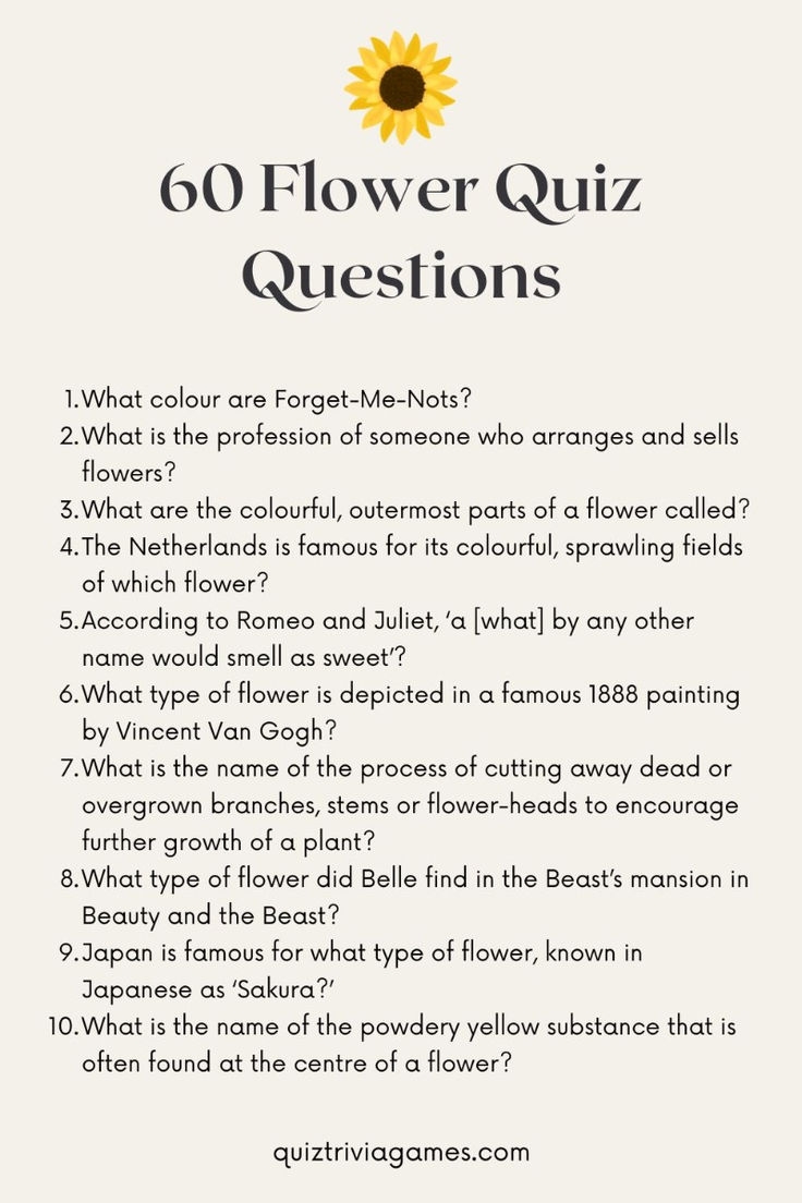 60 Flower Quiz Questions And Answers inc 1 Picture Round 