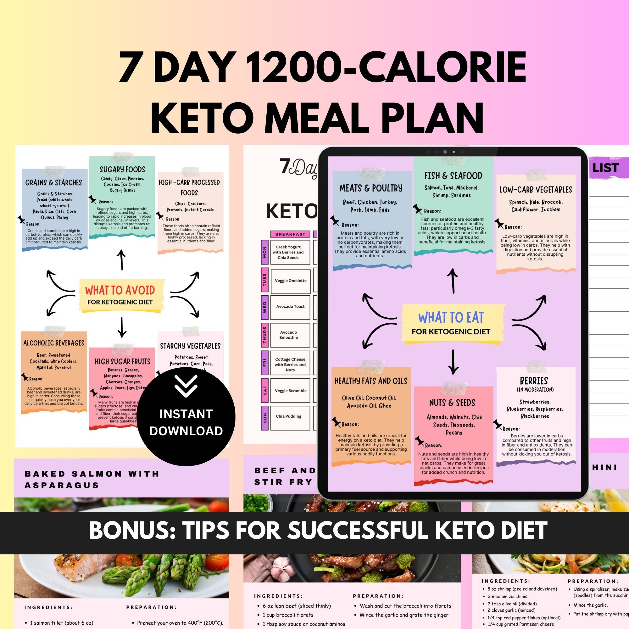 1200 Calorie Keto Low Carb Meal Plan Printables