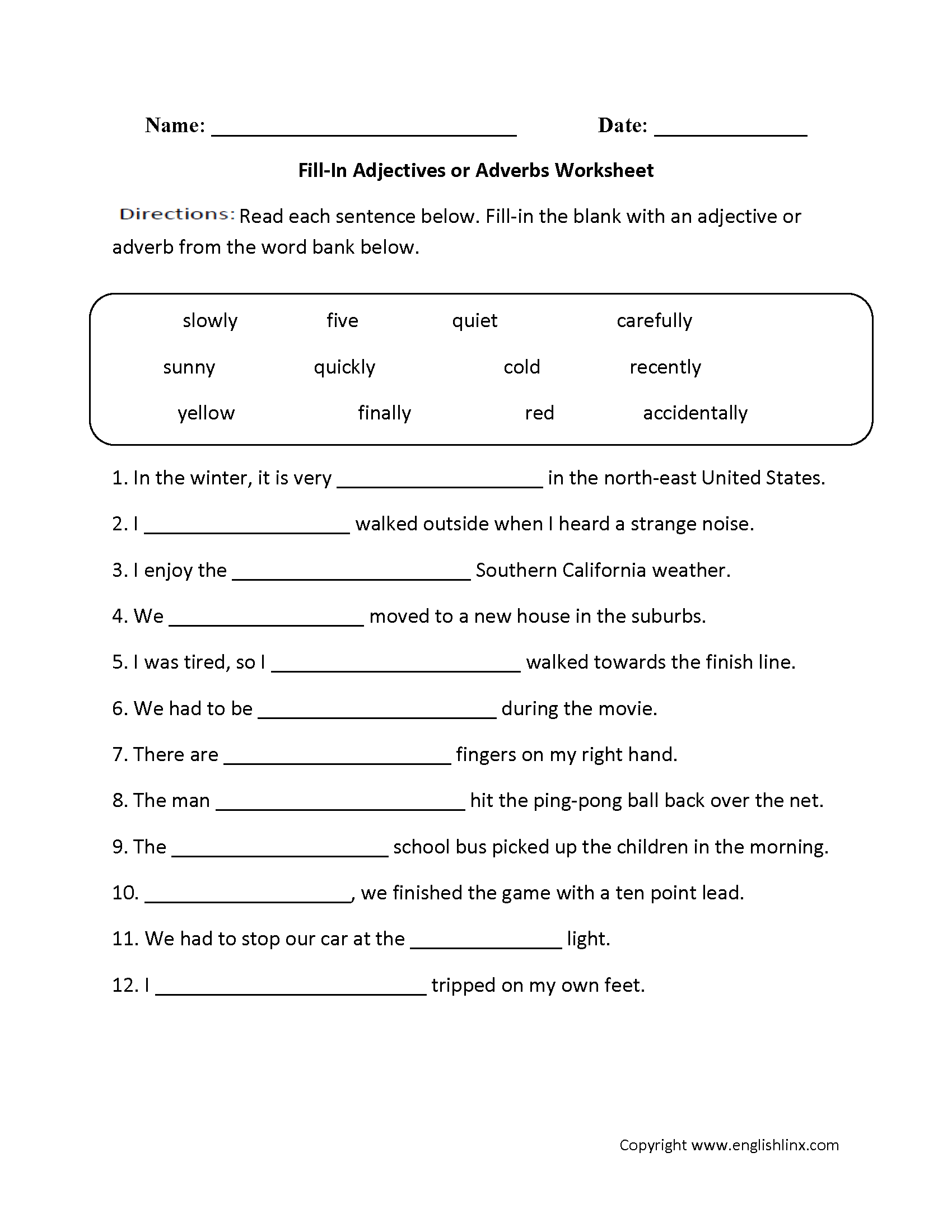 Adjectives And Adverbs Printable Games Second Grade
