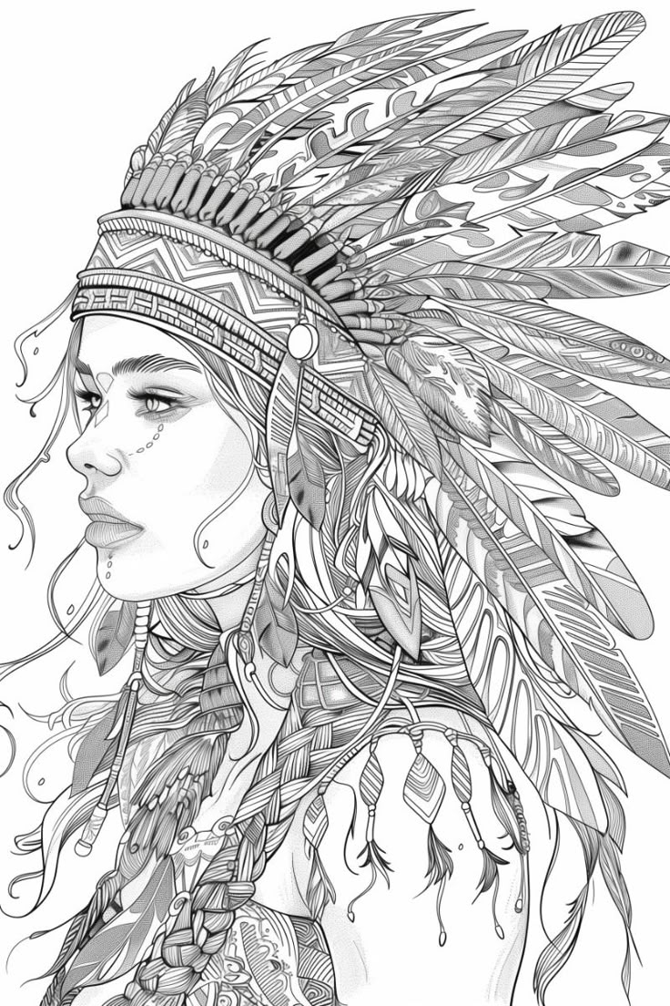 An Elegant Native American Woman Coloring Page Free Printable 