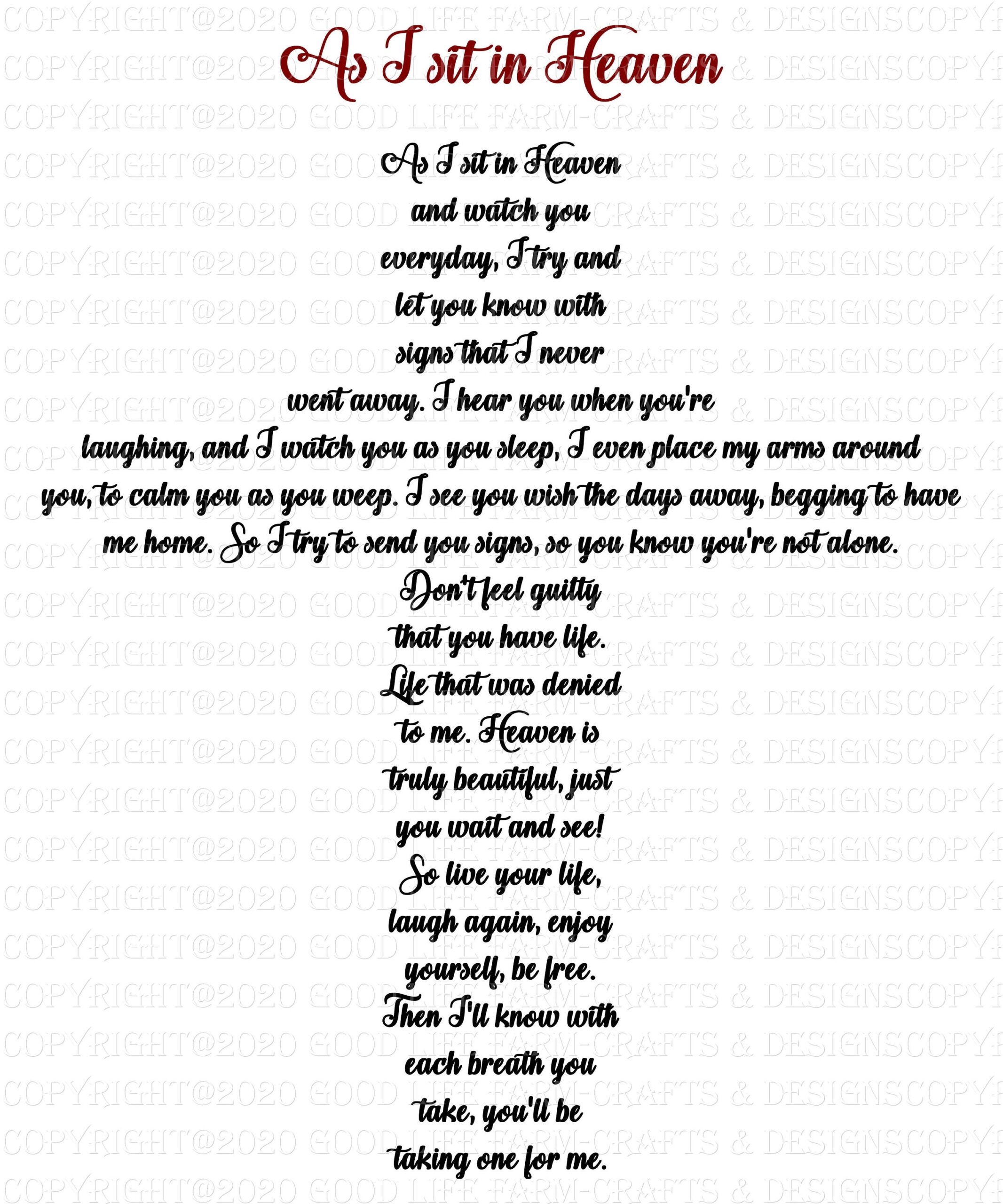 As I Sit In Heaven Cross SVG Jpeg Png Eps Cutting File Instant Download Poem In Loving Memory Etsy UK