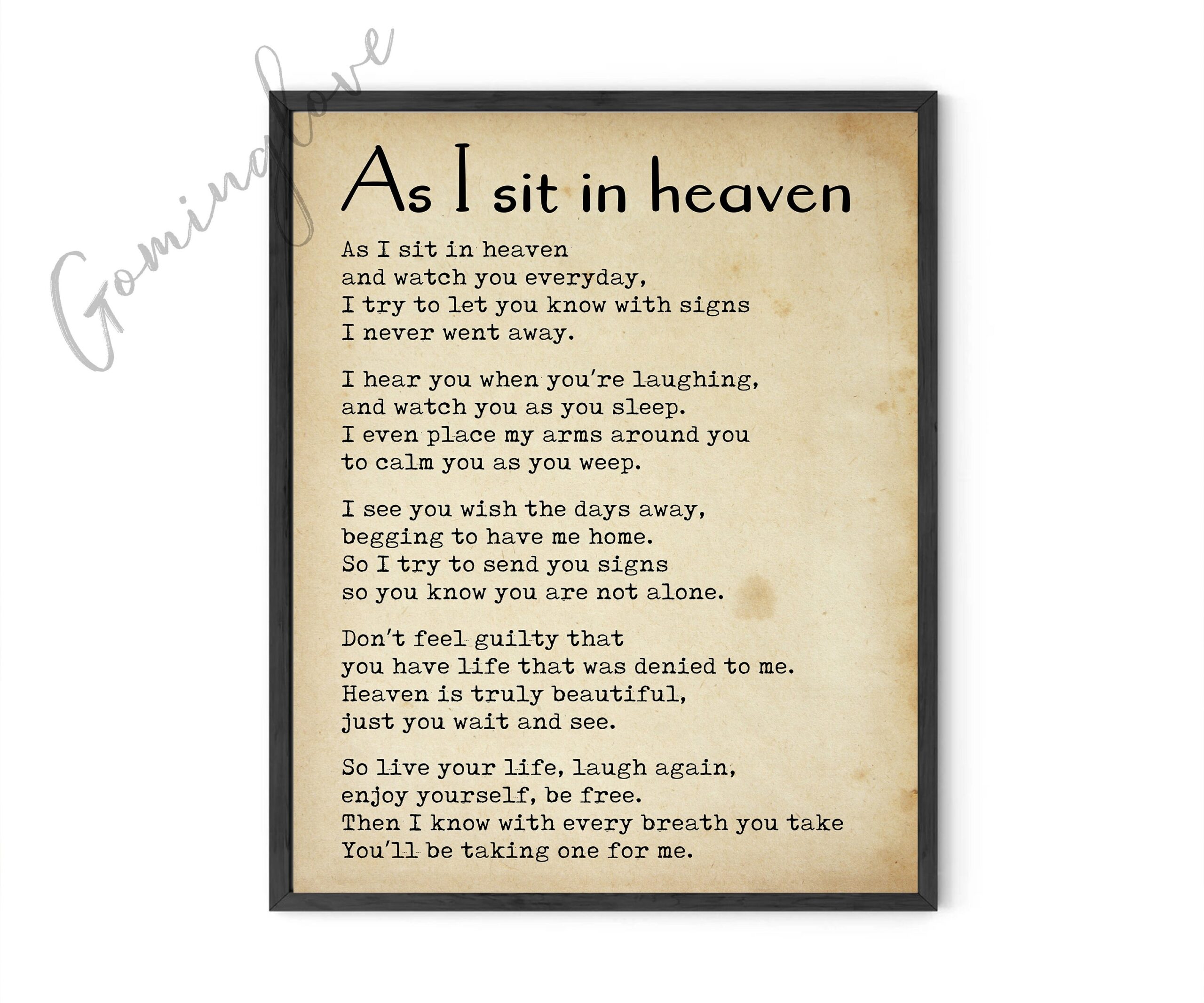 As I Sit In Heaven Printable Poem In Loving Memory Wall Art Words Of Sympathy Memorial Quotes Art Gift For Loss Digital Download Etsy