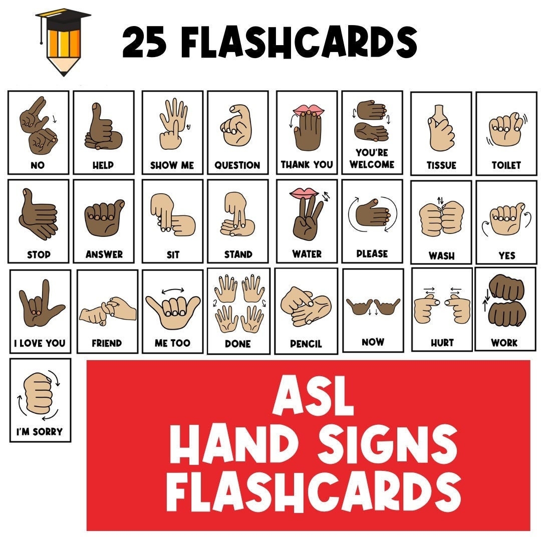 ASL FLASHCARDS Hand Signs Sign Language Flashcards Communication Flash Cards ASL Busy Book Autism Hand Signals Deaf Etsy