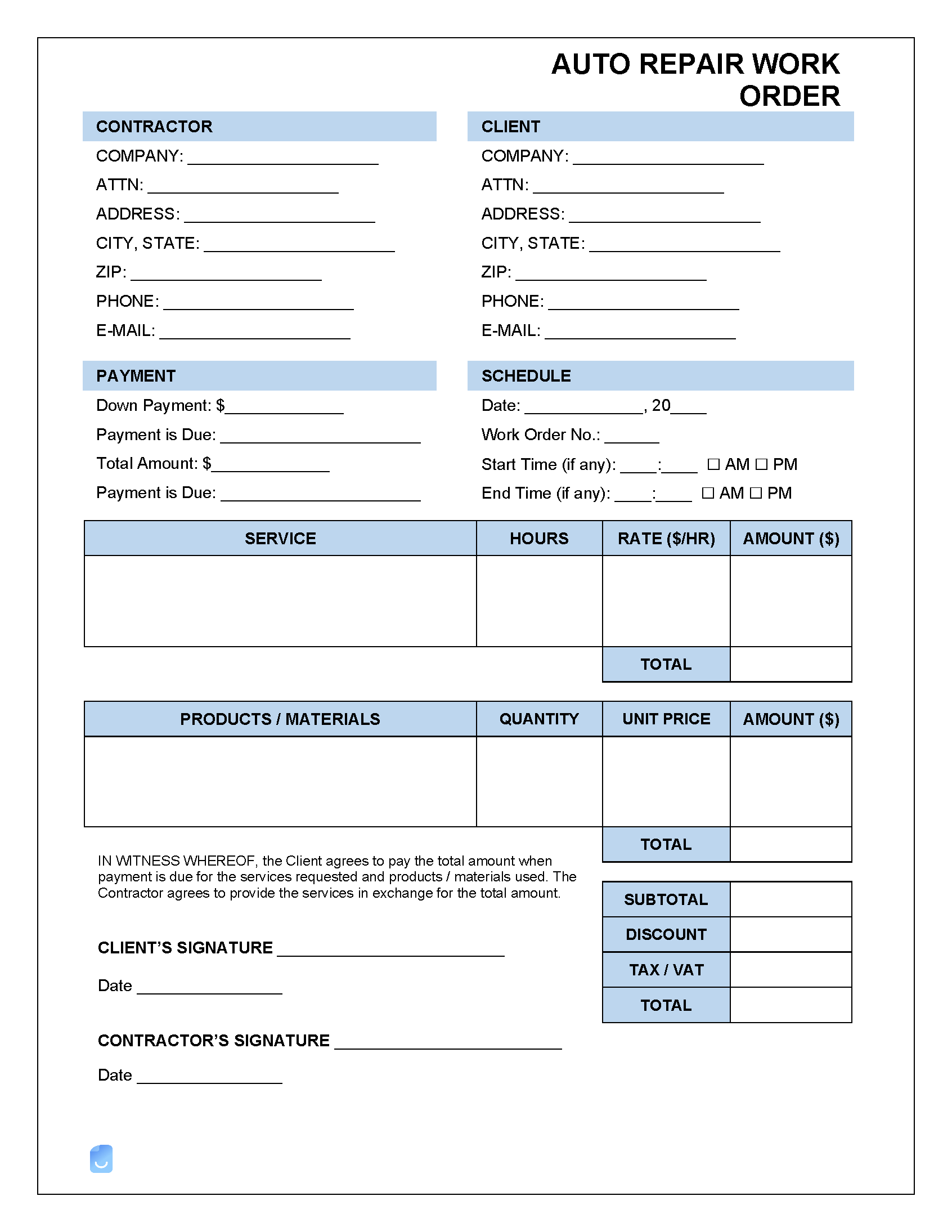 Free Printable Auto Repair Forms