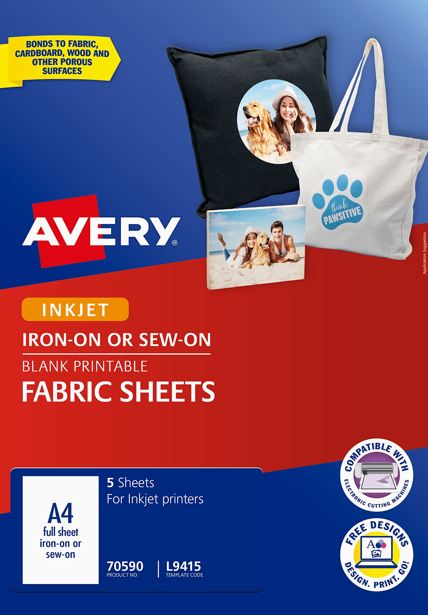 Avery Iron Or Sew On A4 Printable Fabric Sheets For Inkjet Printers Blank 5 Sheets 70590 Amazon au Home