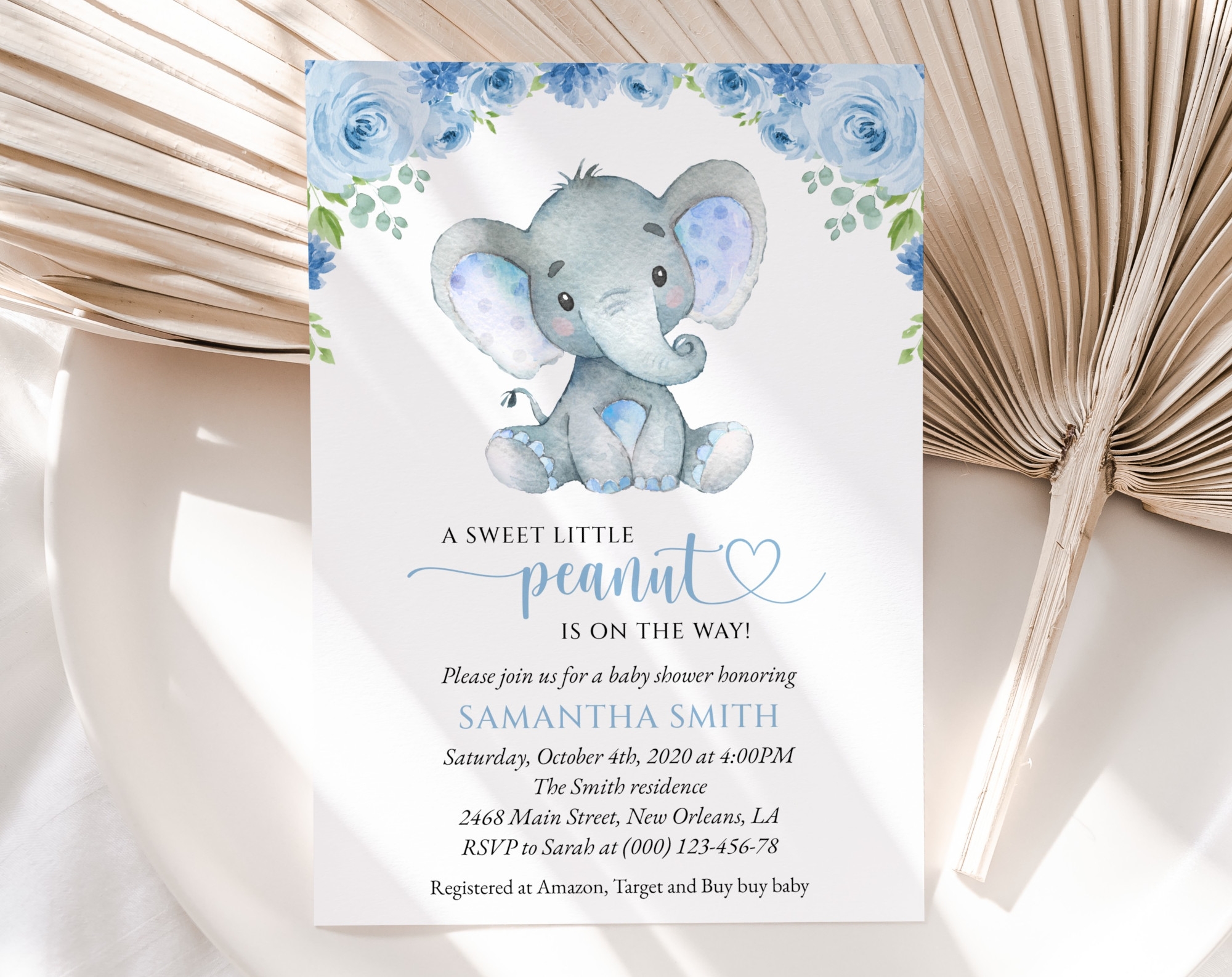 Baby Elephant Baby Shower Invitation Baby Shower Stationery