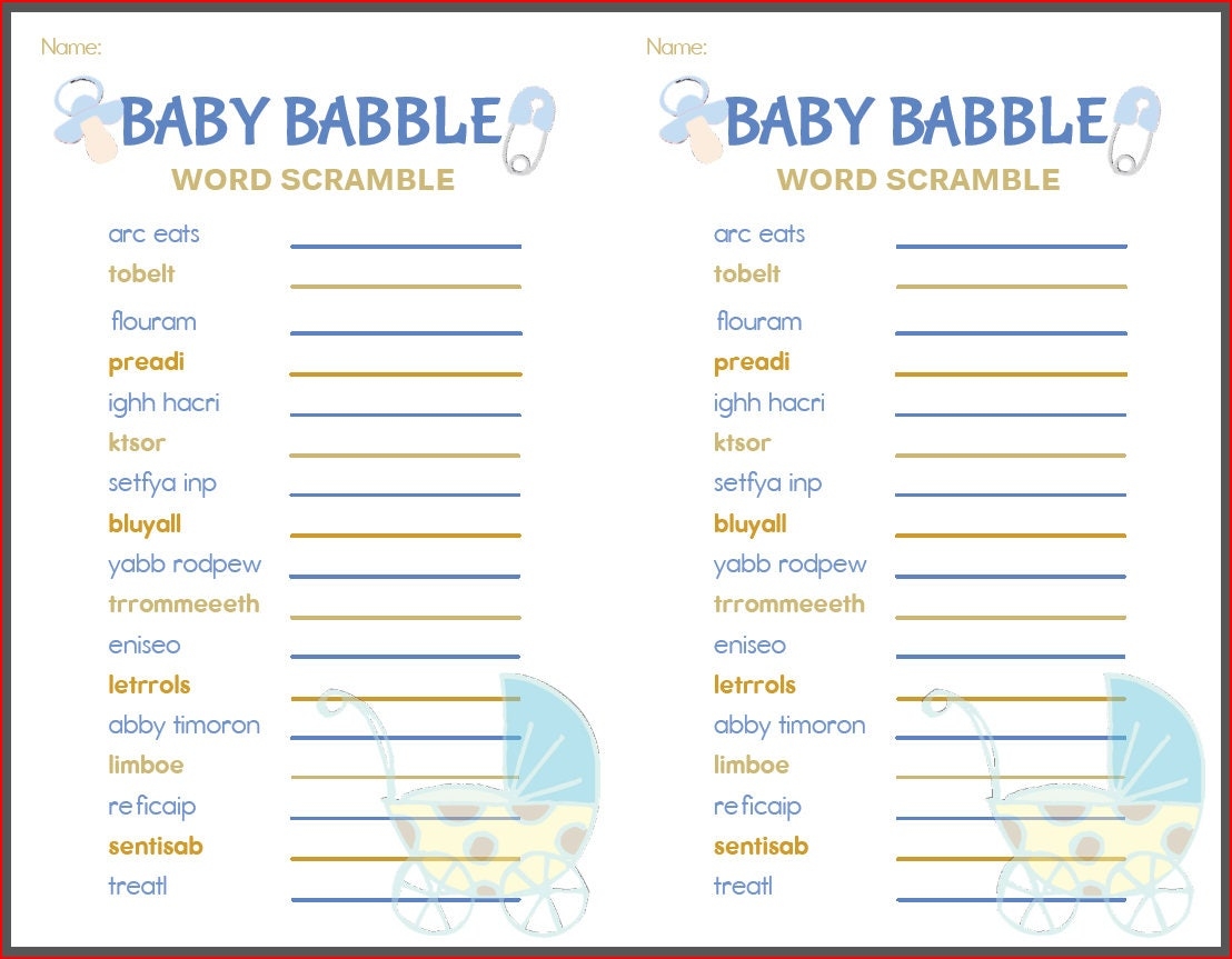 Baby Shower Game Baby Babble Blue Etsy