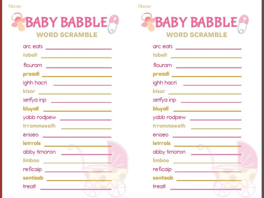 Baby Shower Game Baby Babble Pink White Gold Etsy