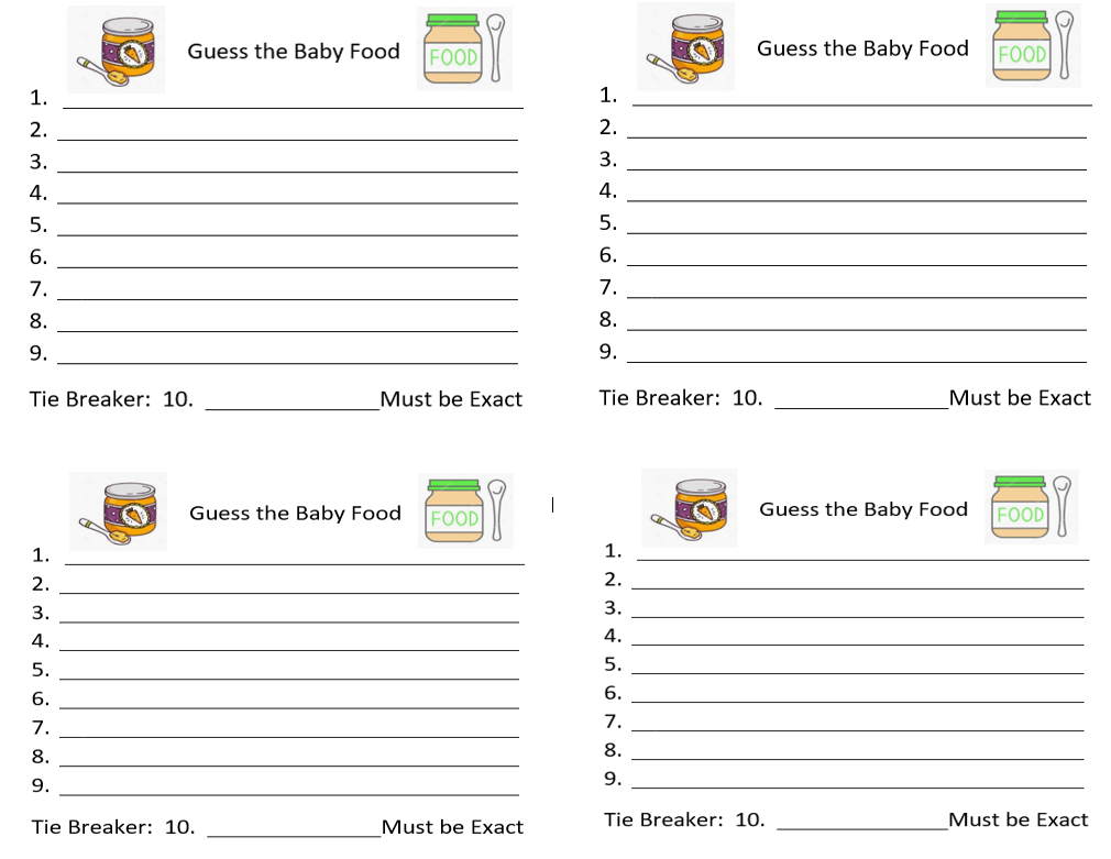 Baby Shower Guess The Baby Food Game Free Printable