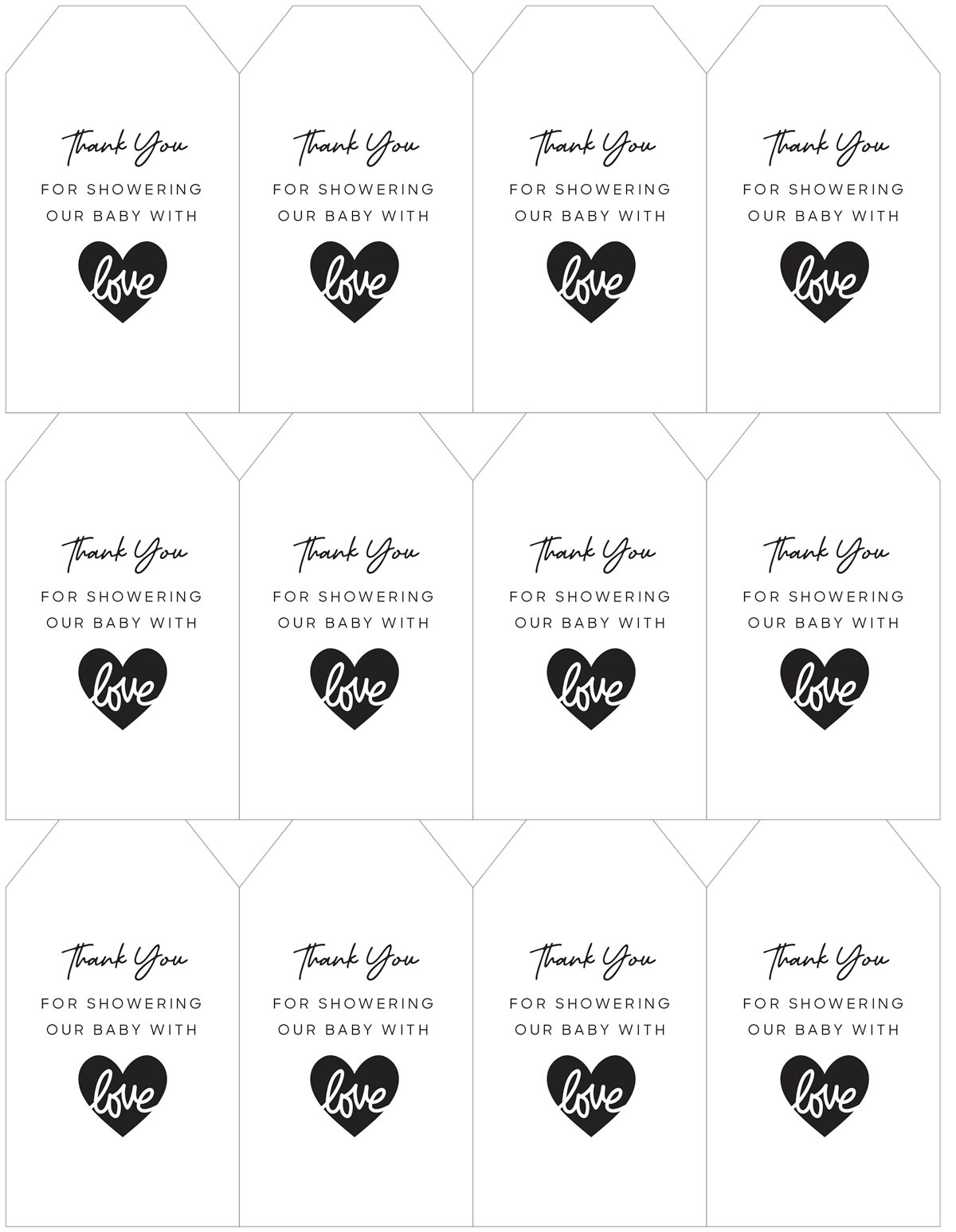 Baby Shower Thank You Tags Printable Clearance