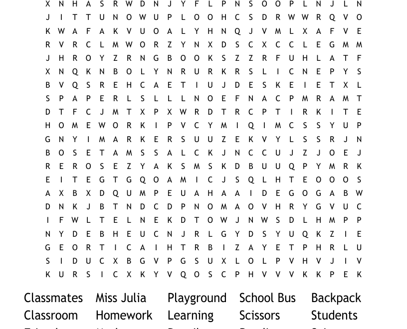 Back To School Word Search WordMint