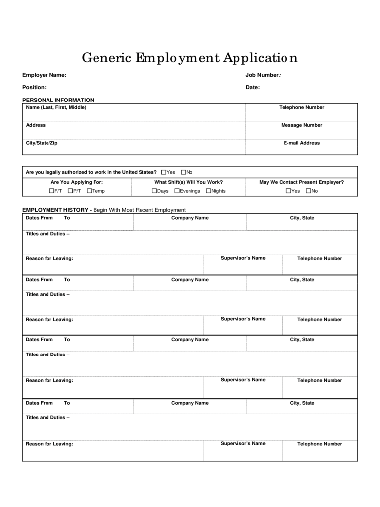 Basic Job Application Printable Printable Party Favors