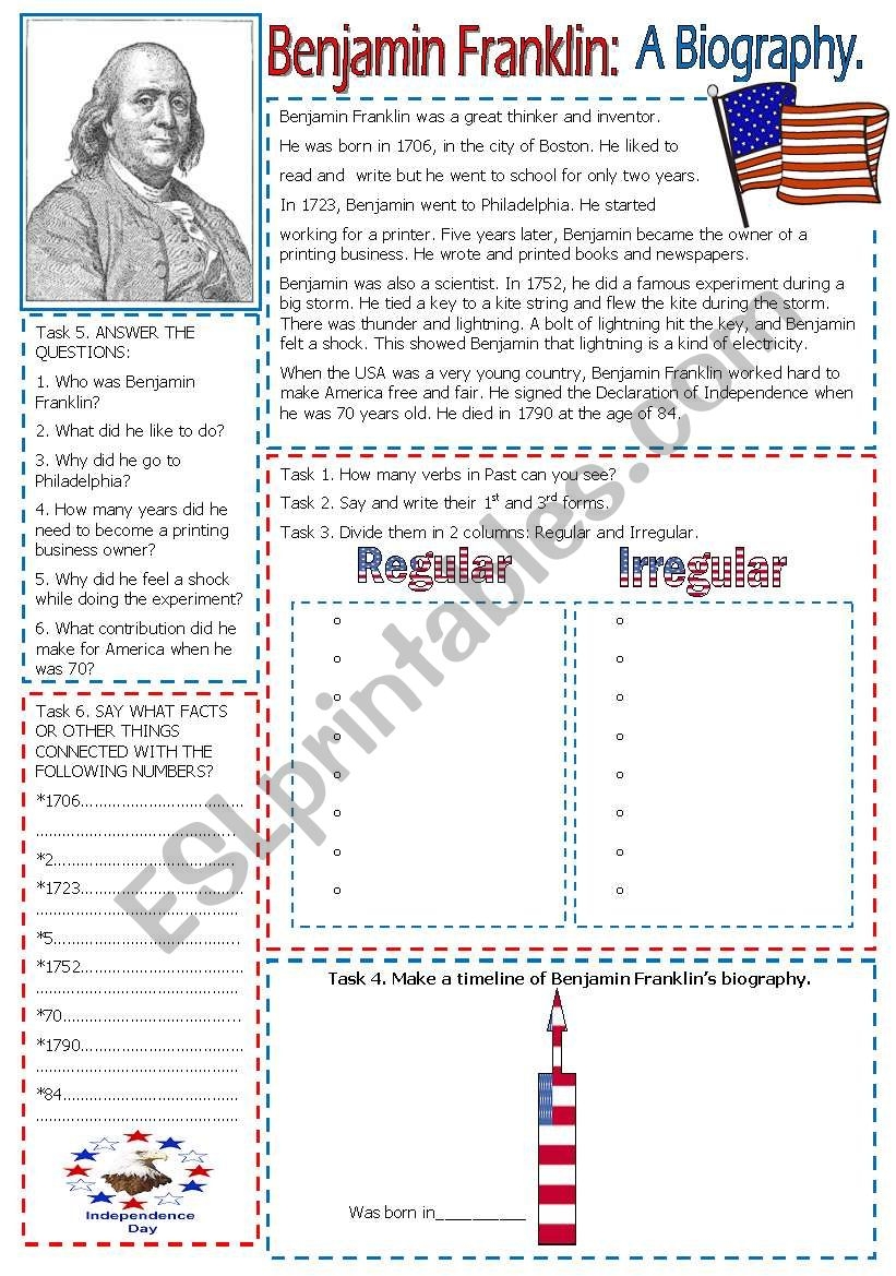 Benjamin Franklin ESL Worksheet By Nurikzhan Worksheets Library
