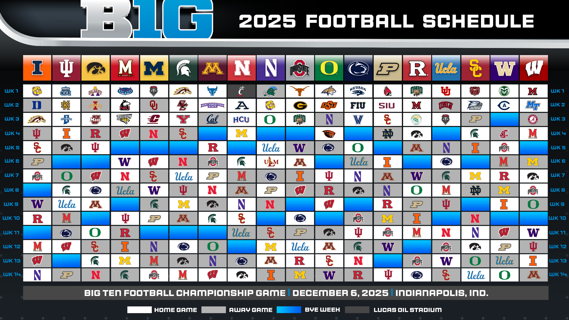 Big Ten Conference Releases 2025 Football Schedule