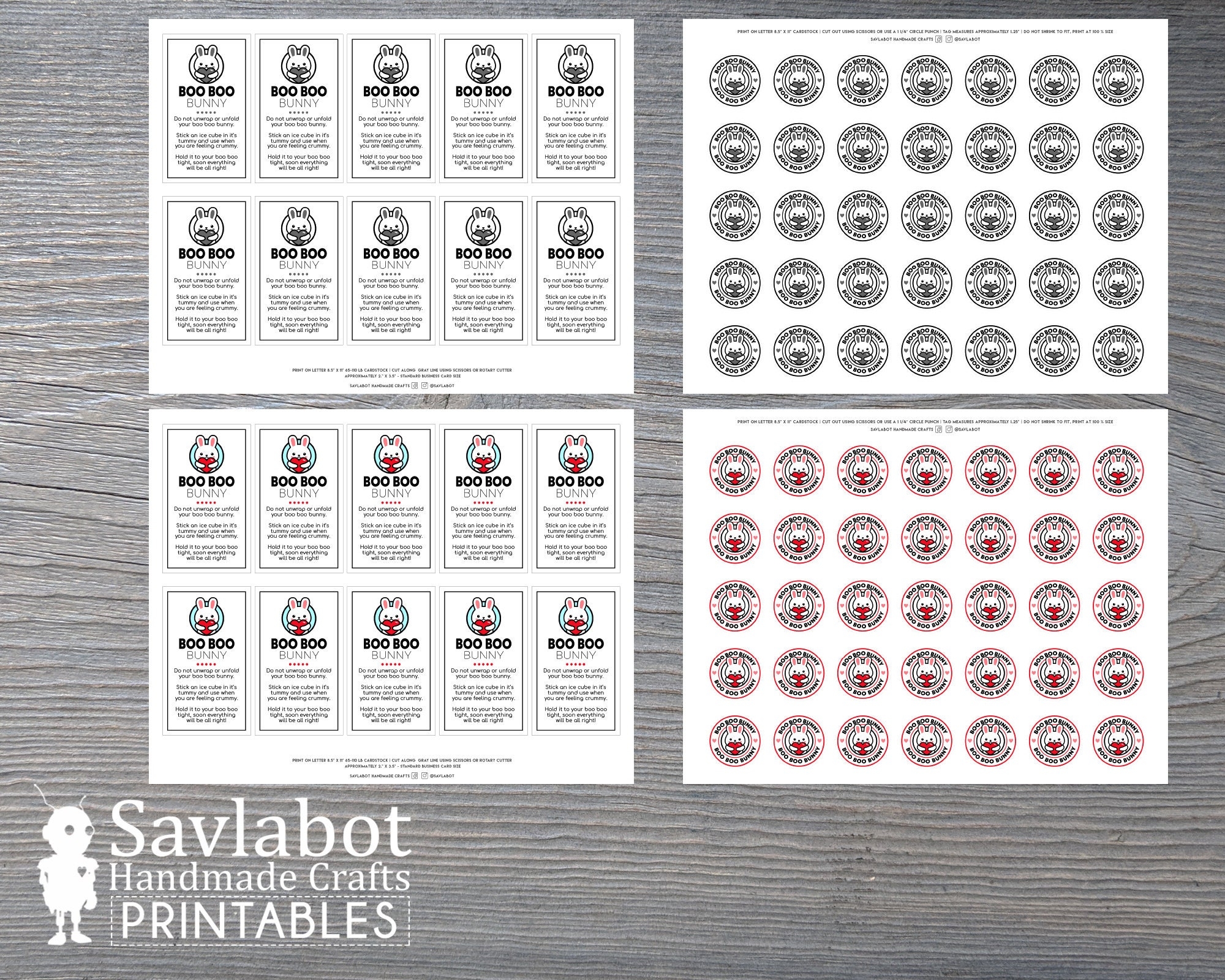 Boo Boo Bunny Printable Tag Set Etsy