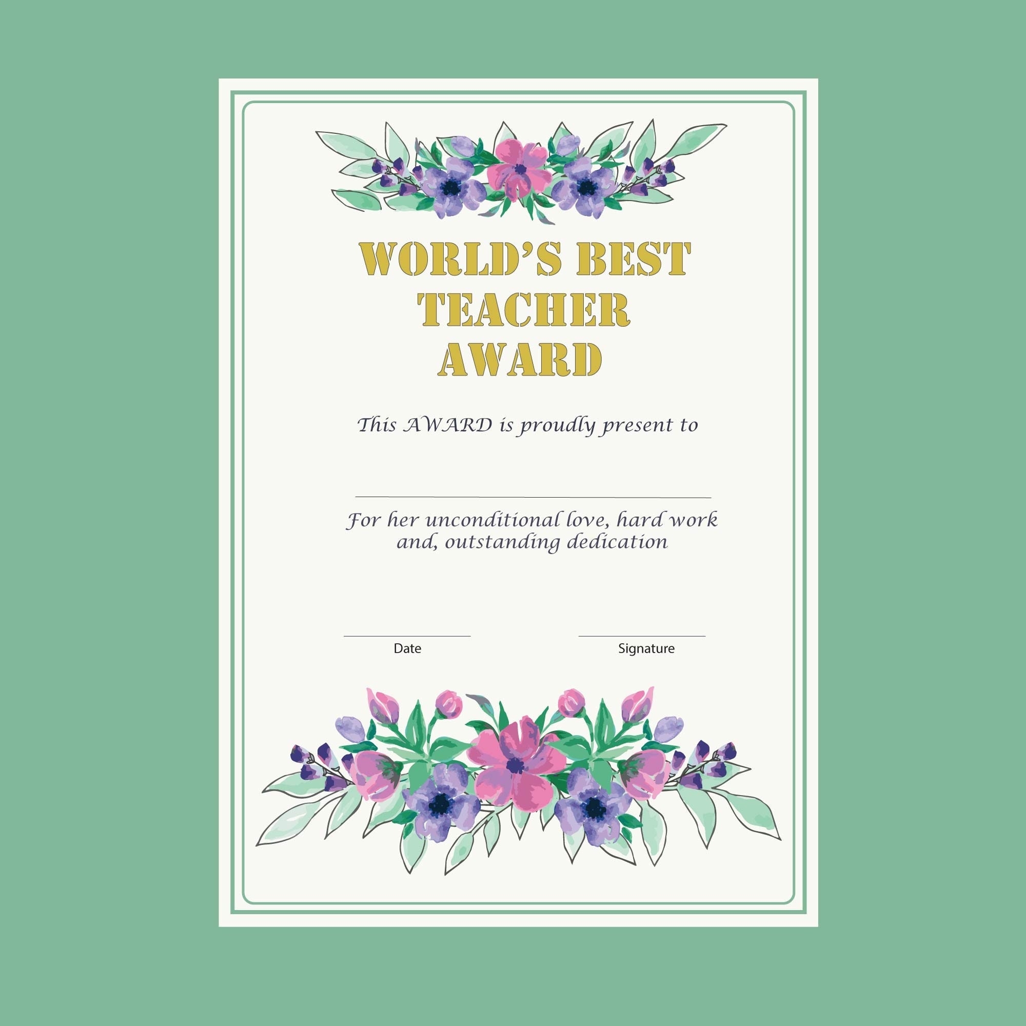 Printable Best Teacher In The World