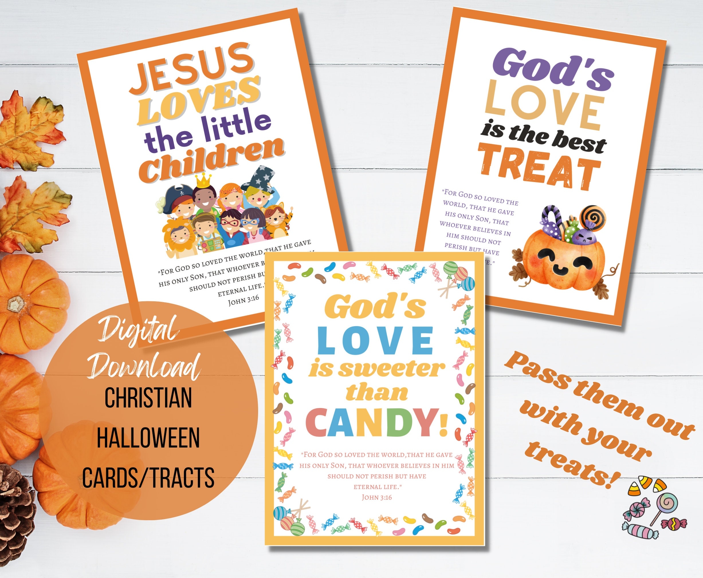 Christian Halloween Cards Tracts To Pass Out Treats Bible Verse Jesus Loves Little Children Handouts Candy Fall Festival Digital Download Etsy UK
