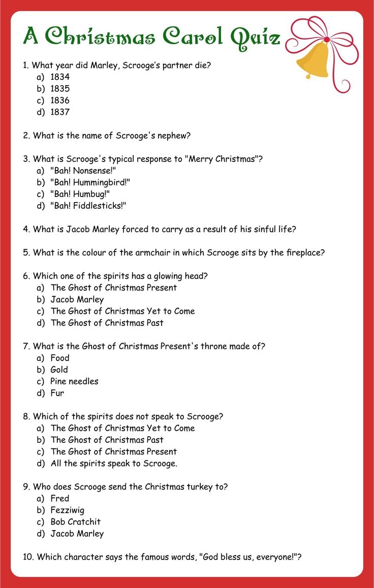 Christmas Carol Trivia 15 Free PDF Printables Printablee