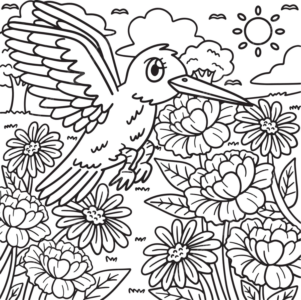 Kids Printable Coloring Pages Birds And Flowers