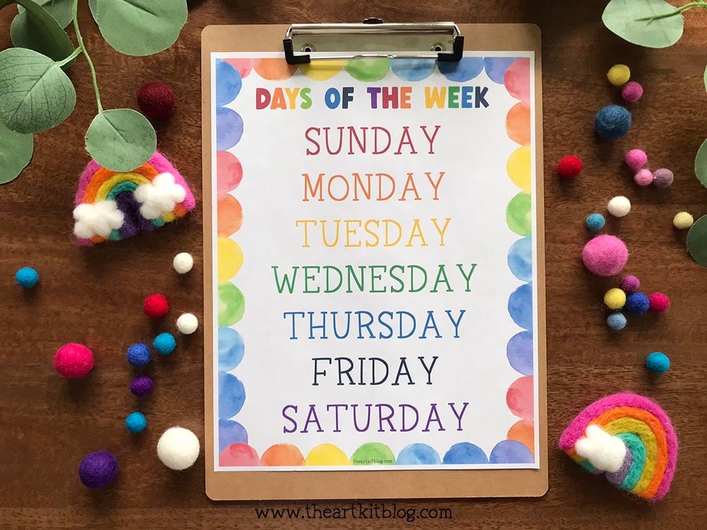 Days Of The Week Chart Free Printable