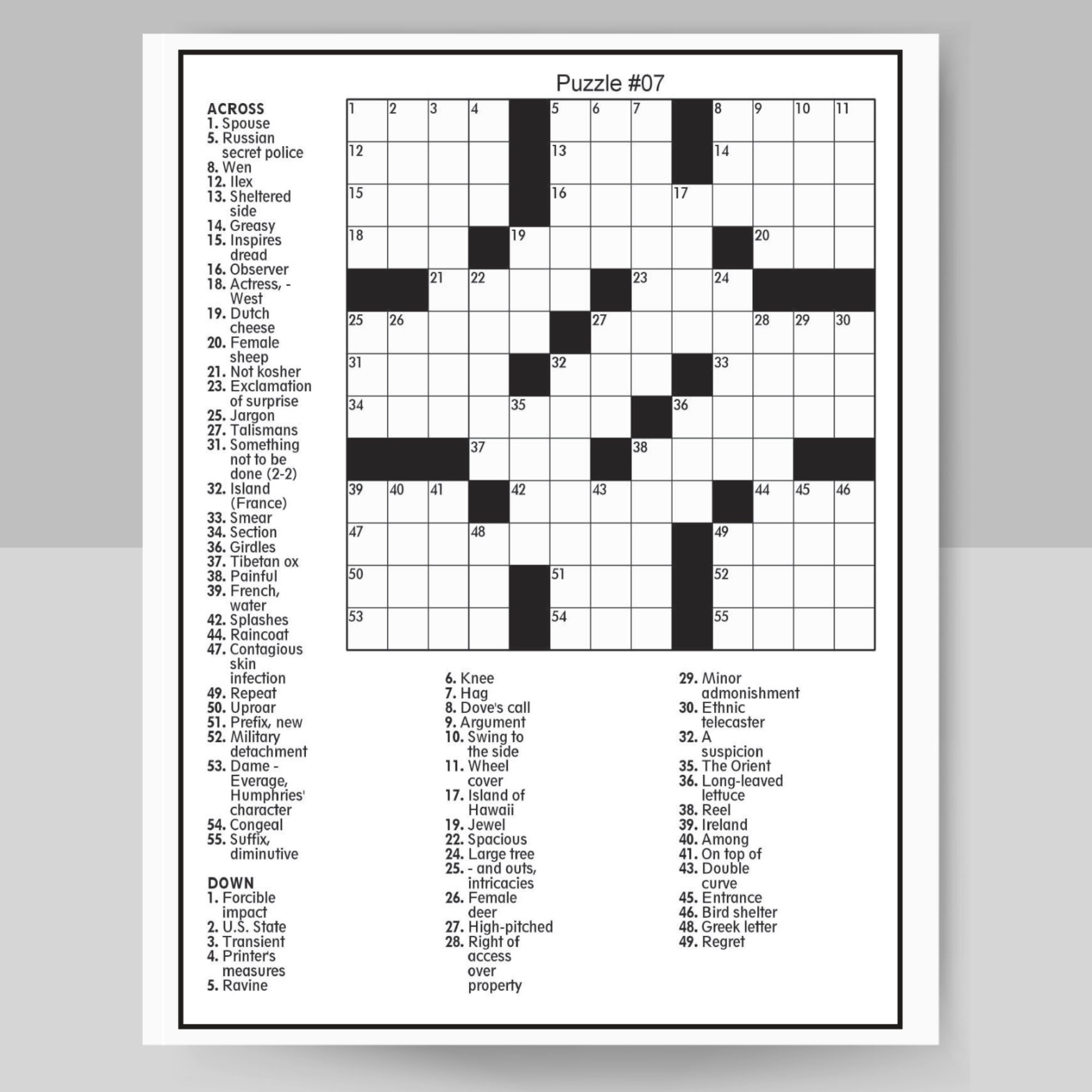 Crossword Puzzles For Adults Printable