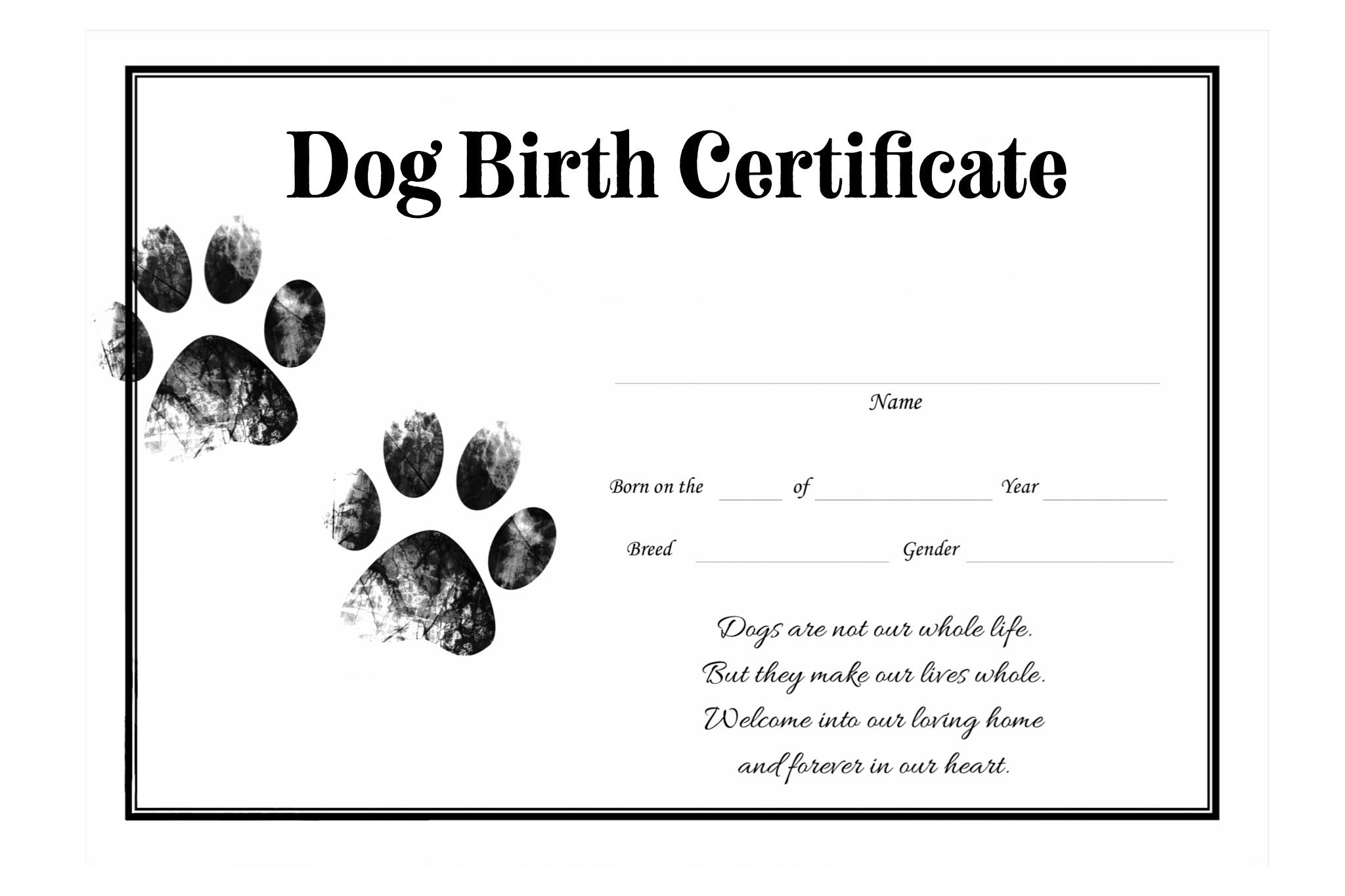 Dog Birth Certificate For Girl Or Boy Puppy Gender Neutral Printable Template Breeder Instant Download Resource Etsy