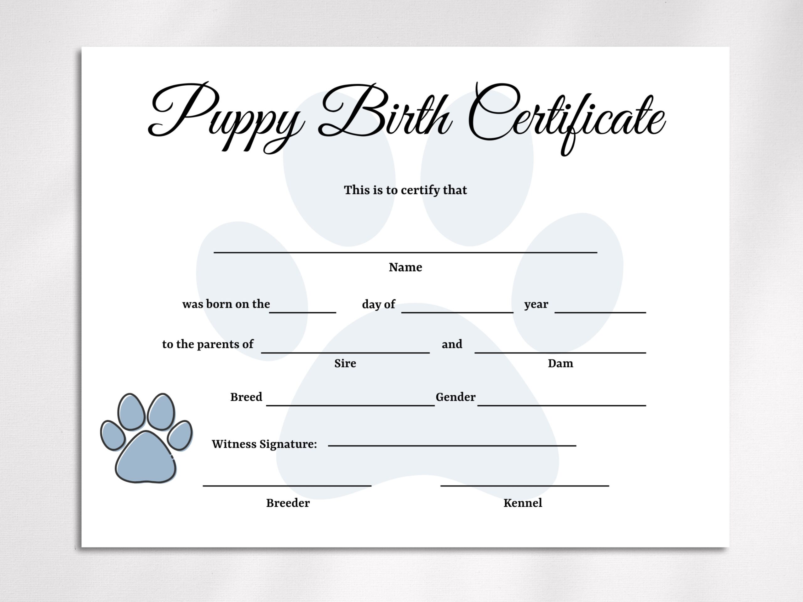 Editable Puppy Birth Certificate Template Dog Adoption Certificate Pet Birth Certificate Dog Breeder Forms Etsy Ireland