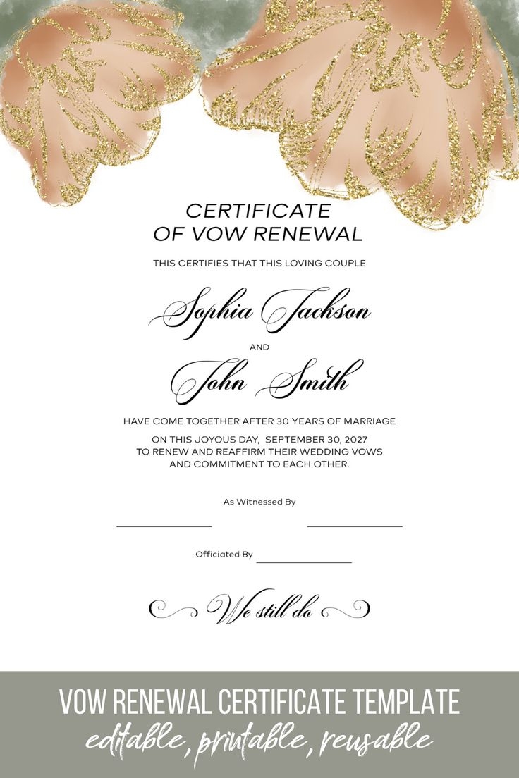Free Printable Renewal Of Vows Certificate