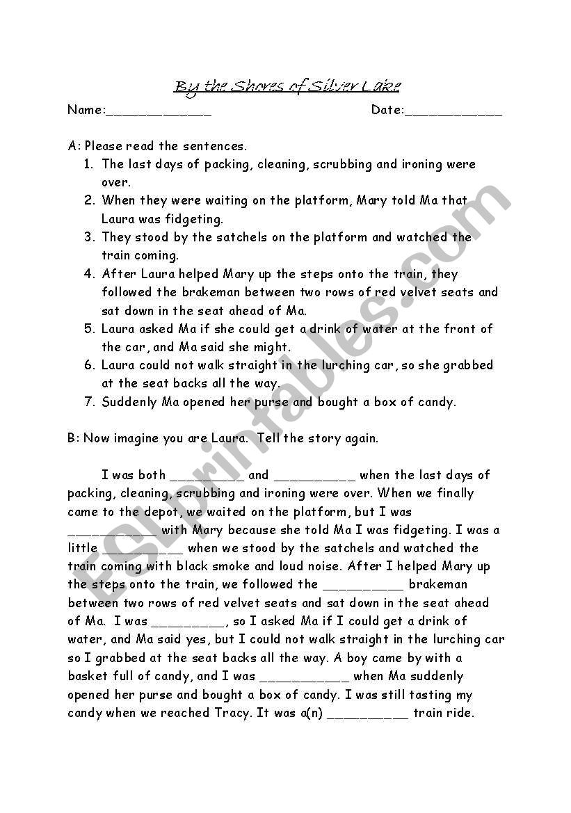 English Worksheets Reading Comprehesion Check Laura Ingalls Wilder By The Shores Of Silverlake 