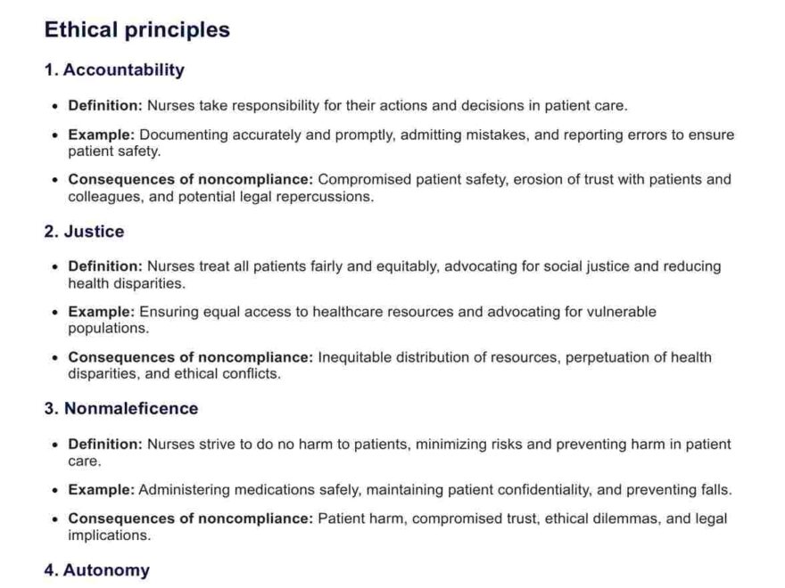 Ethical Principles In Nursing Handout Example Free PDF Download