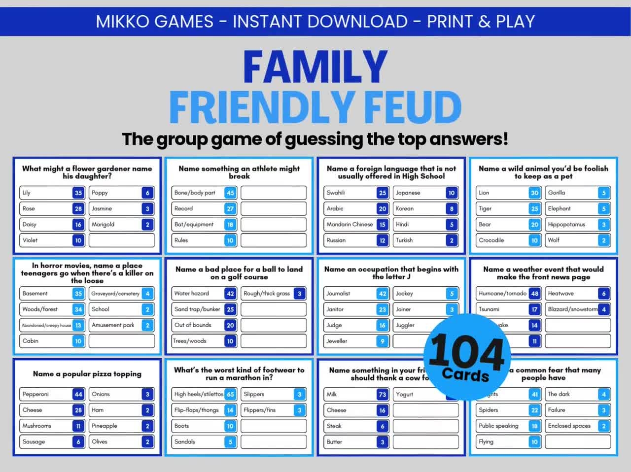 Family Friendly Feud Printable Party Game Downloadable Family Feud Trivia Questions For Adults Kids Fun Group Game Family Game Night Etsy Canada