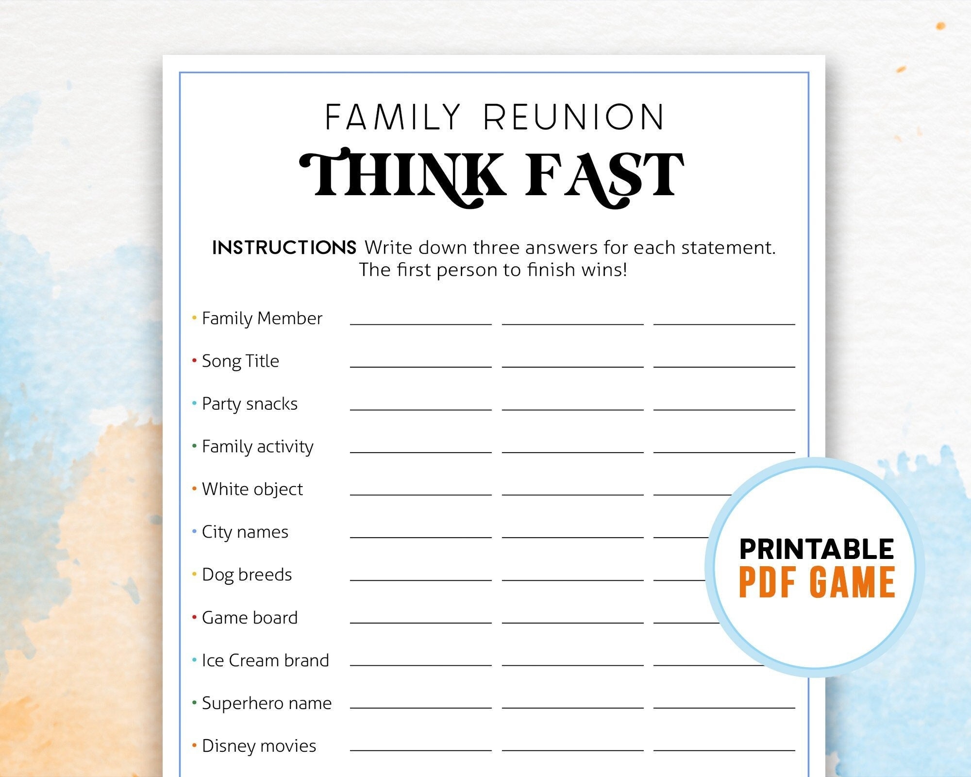 Free Printable Family Reunion Games