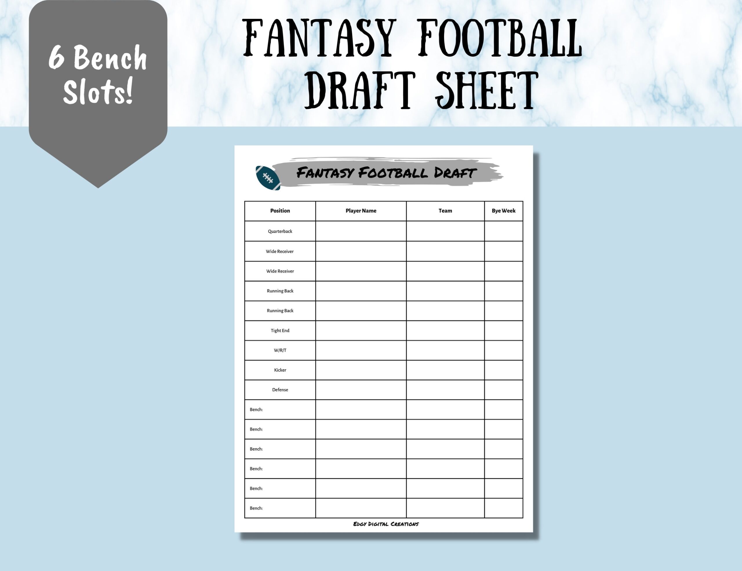 Fantasy Football Draft Sheet Digital And Printable Draft Sheet PDF US Letter And A4 Goodnotes Noteshelf Notability Etsy UK
