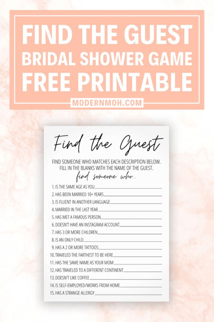 Find The Guest Bridal Shower Game Printable