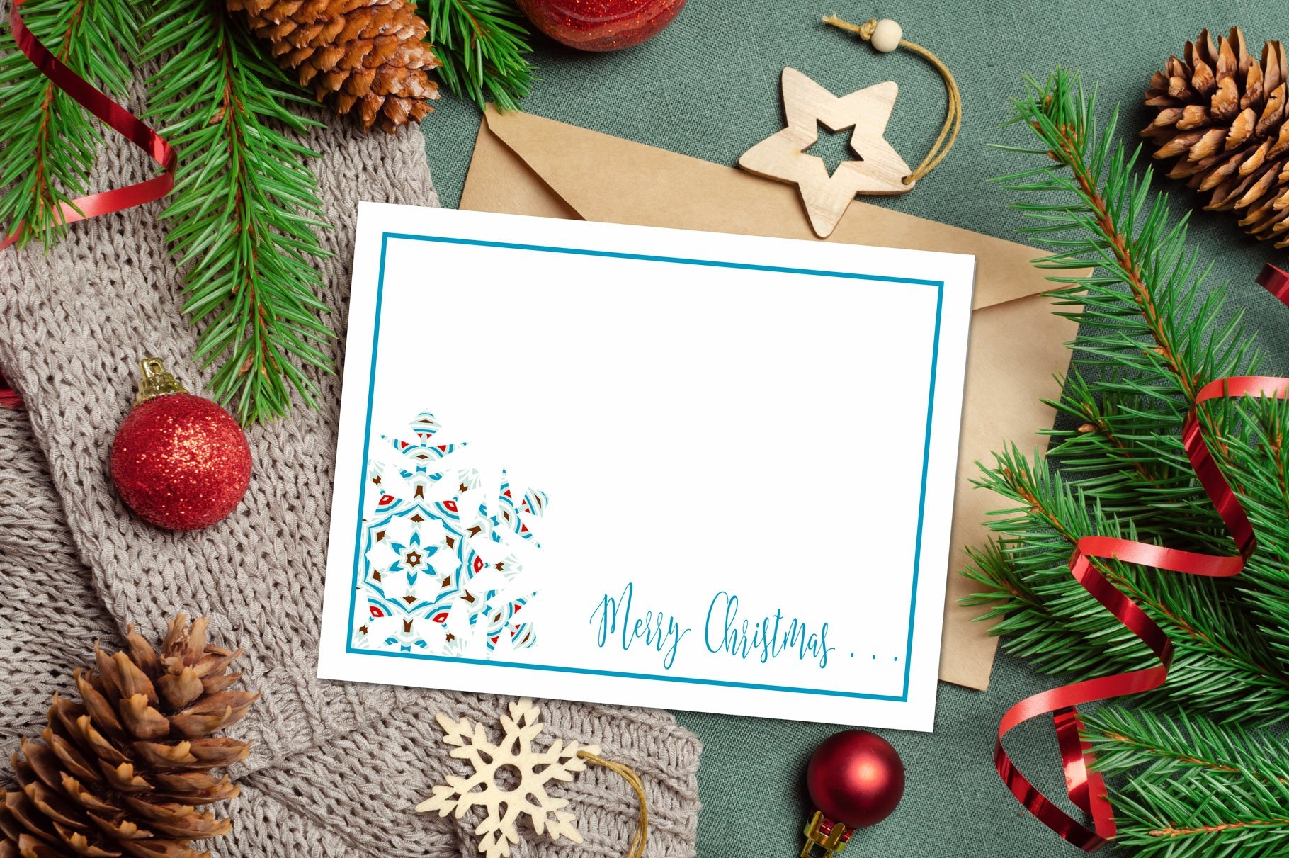 Flat Note Card Christmas Snowflake 4 Printable Card Set