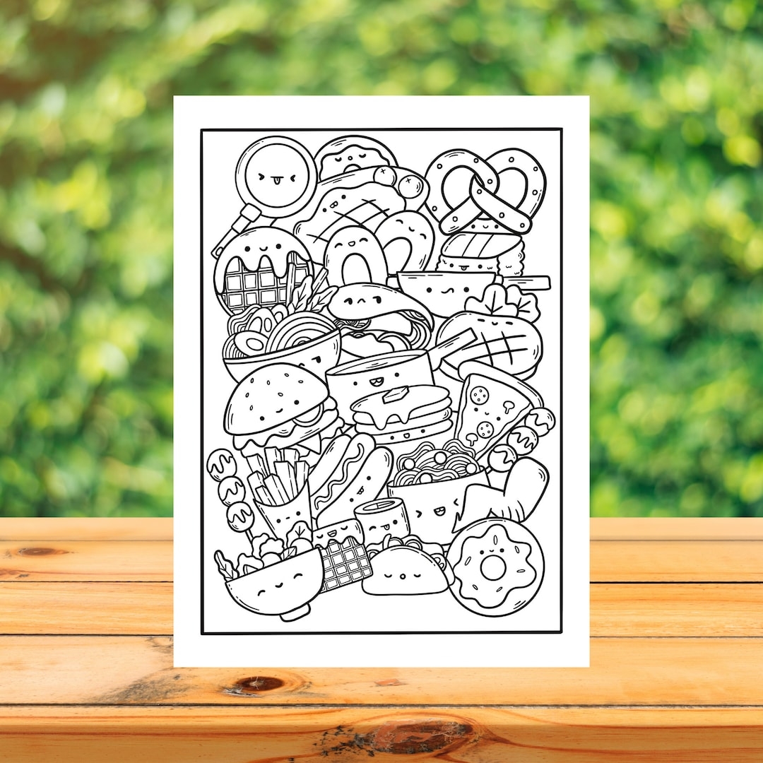 FOOD Cute Doodle Coloring Page Snacks Digital Adult Coloring Print Printable Colouring Sheet Instant Download Etsy