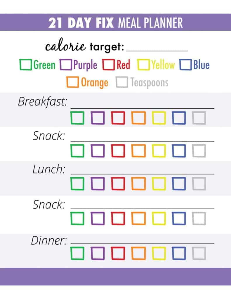 21 Day Fix Tally Sheets Printable