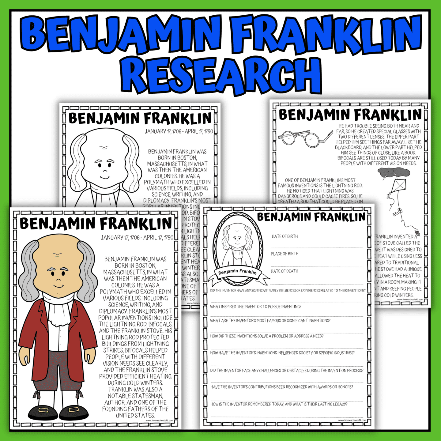 Benjamin Franklin Free Printable Worksheets