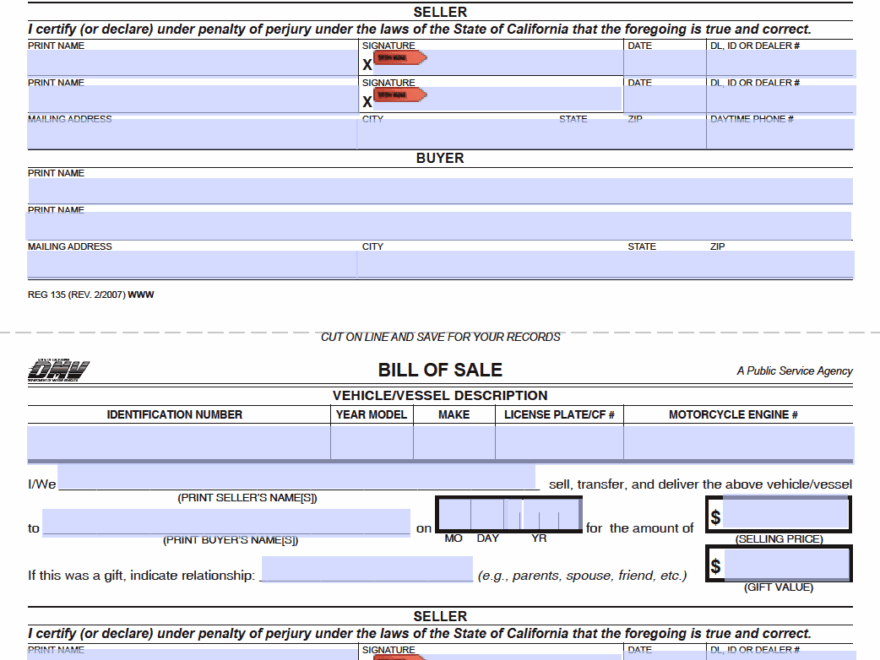 Free California Bill Of Sale Forms PDF