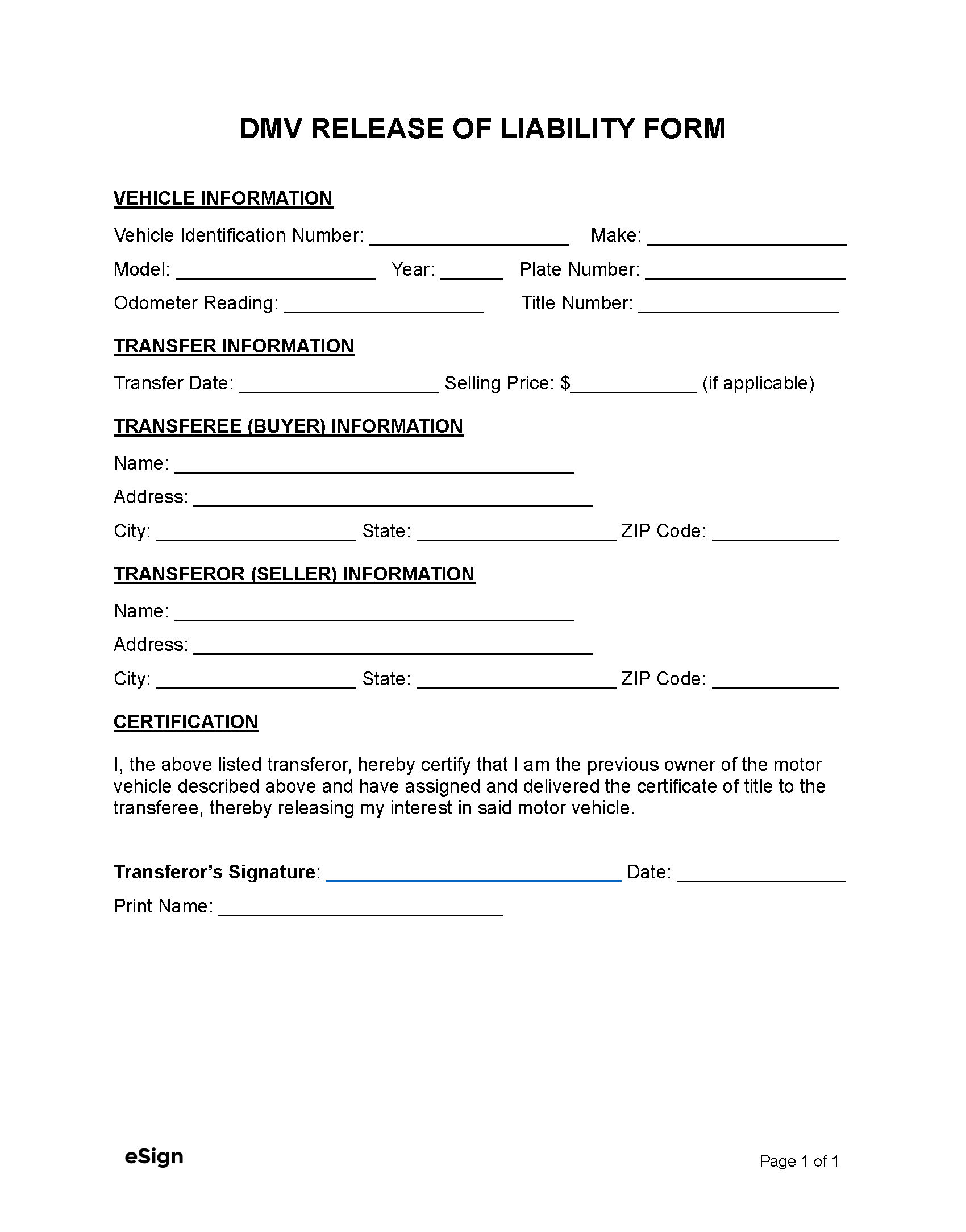 Printable General Release Of Liability Form